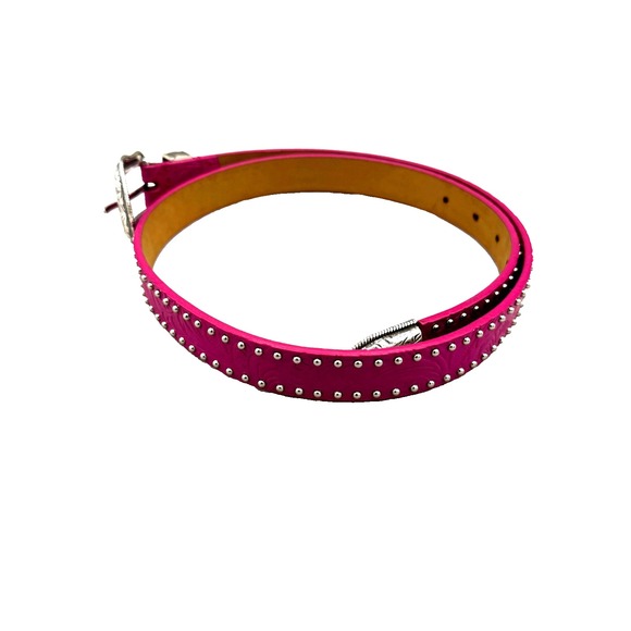 Tooled Studded Leather Western Belt Women's 38 Pink Floral Yellowstone Cowgirl - Picture 8 of 13